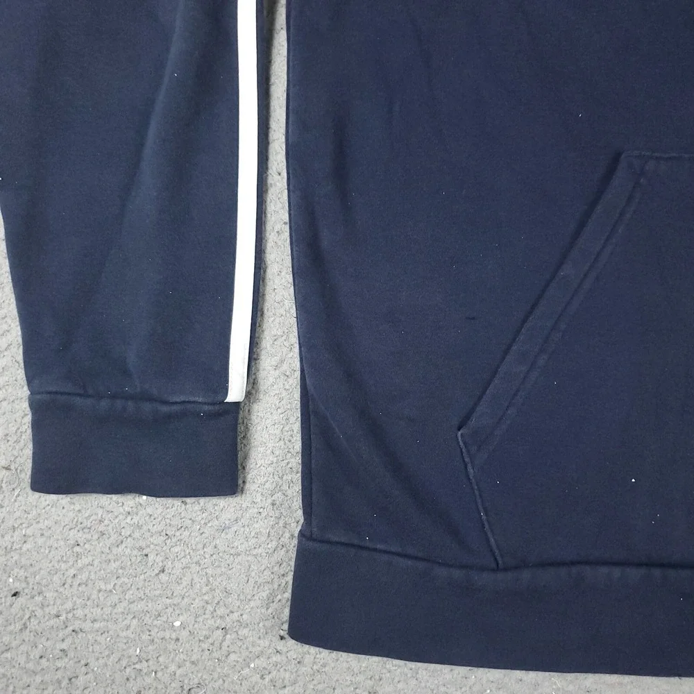 Adidas Mens Hoodie Large Blue Pullover Sweatshirt 3 Stripe Logo Activewear